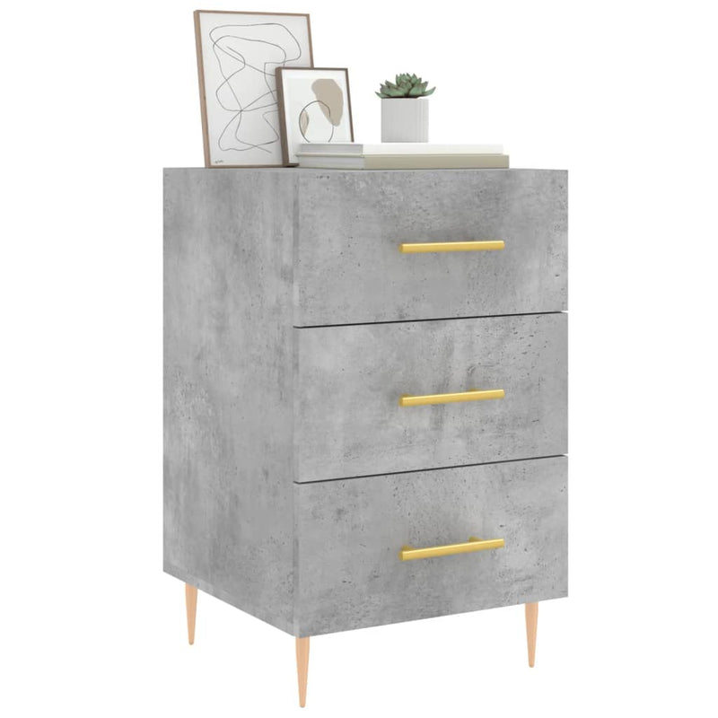 Noptieră, gri beton, 40x40x66 cm, lemn compozit