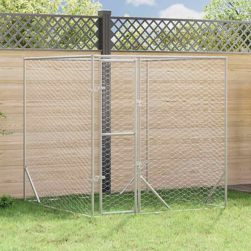 Padoc de exterior pentru câini argintiu 2x2x2 m oțel galvanizat