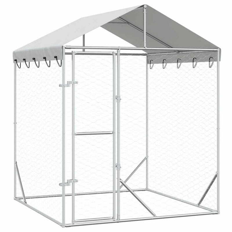 Padoc de exterior cu acoperiș argintiu 2x2x2,5m oțel galvanizat