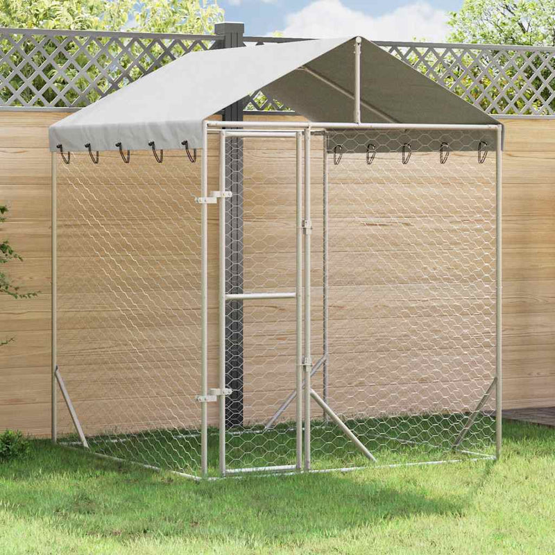 Padoc de exterior cu acoperiș argintiu 2x2x2,5m oțel galvanizat