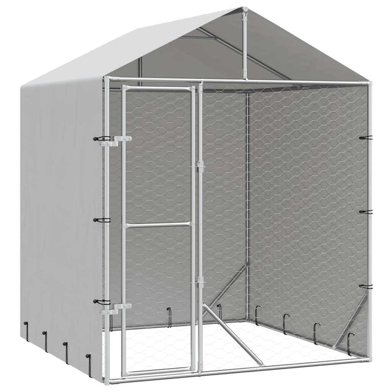 Padoc de exterior cu acoperiș argintiu 2x2x2,5m oțel galvanizat