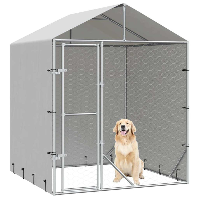 Padoc de exterior cu acoperiș argintiu 2x2x2,5m oțel galvanizat