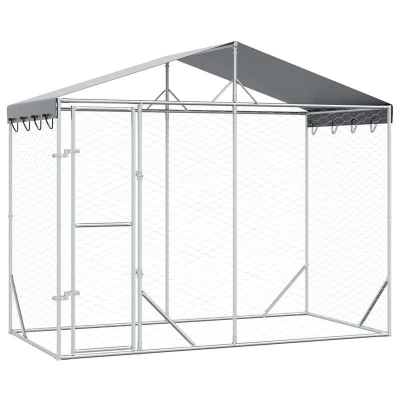 Padoc de exterior&acoperiș argintiu 3x1,5x2,5 m oțel galvanizat