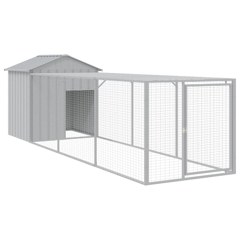 Coteț pui cu incintă gri deschis 117x405x123 cm oțel galvanizat