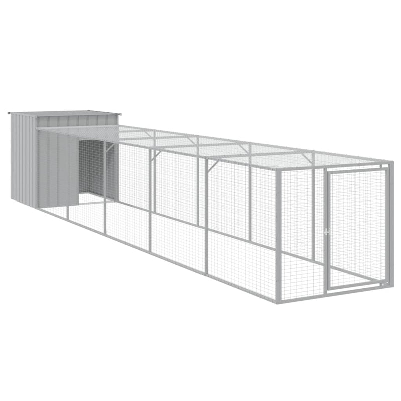 Coteț pui cu incintă gri deschis 110x609x110 cm oțel galvanizat