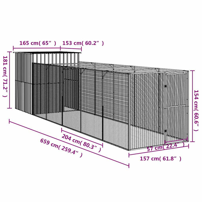 Cușcă de câine & țarc gri deschis 165x659x181cm oțel galvanizat