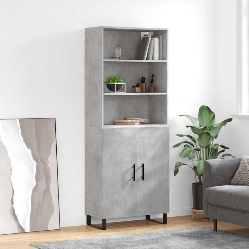 Dulap înalt, gri beton, 69,5x34x180, lemn compozit