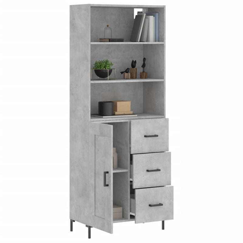 Dulap înalt, gri beton, 69,5x34x180, lemn compozit