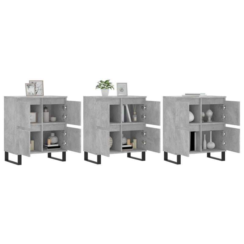 Servante, 3 piese, gri beton, lemn prelucrat