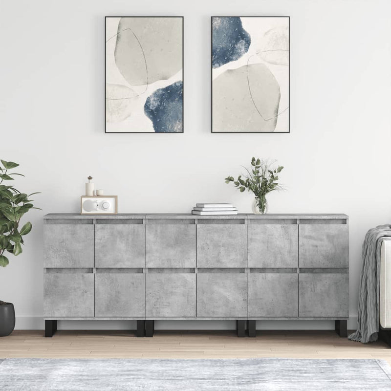 Servante, 3 piese, gri beton, lemn prelucrat