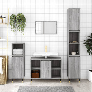 Set mobilier de baie, 3 piese, gri sonoma, lemn prelucrat