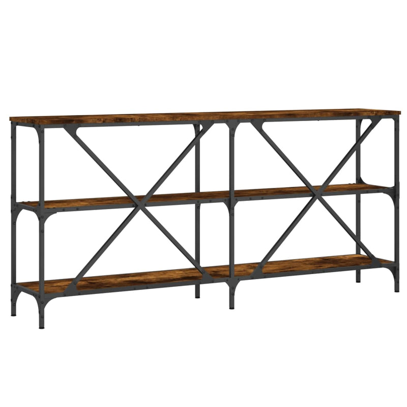 Masă consolă stejar afumat 160x30x75 cm lemn prelucrat și fier