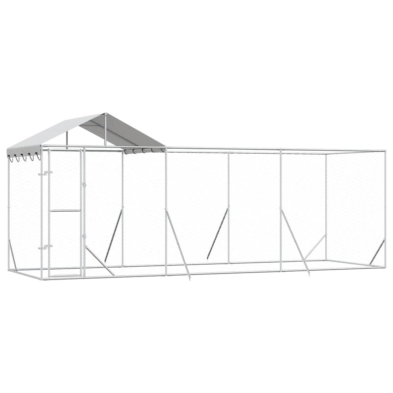 Padoc de exterior cu acoperiș argintiu 6x2x2,5m oțel galvanizat