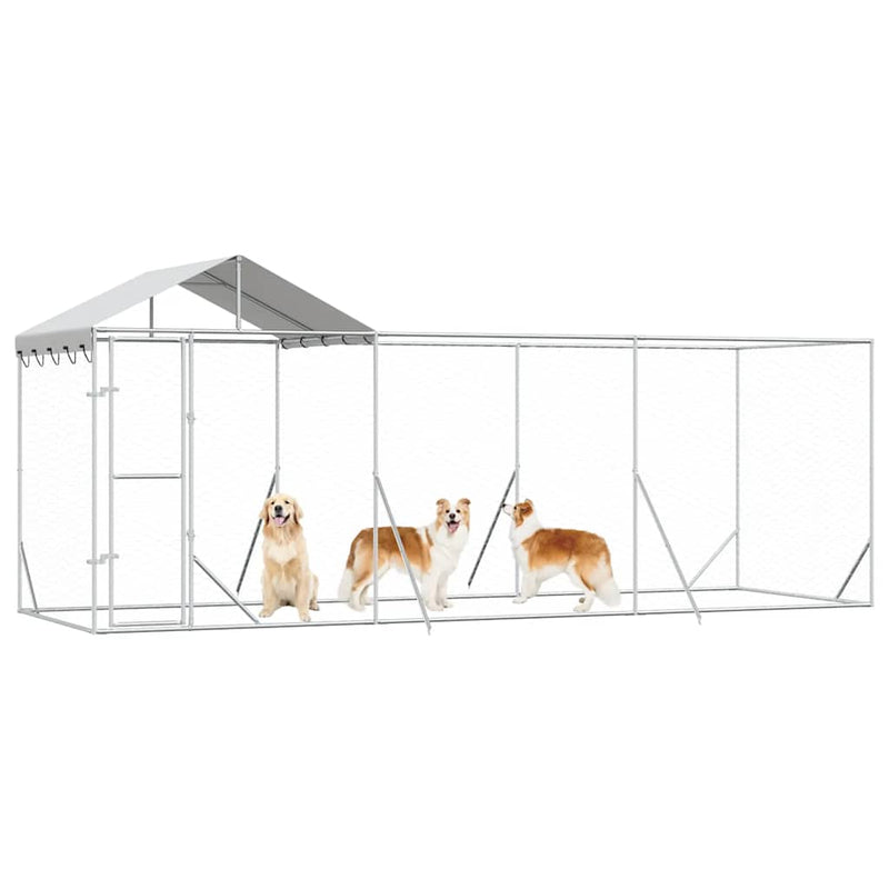 Padoc de exterior cu acoperiș argintiu 6x2x2,5m oțel galvanizat