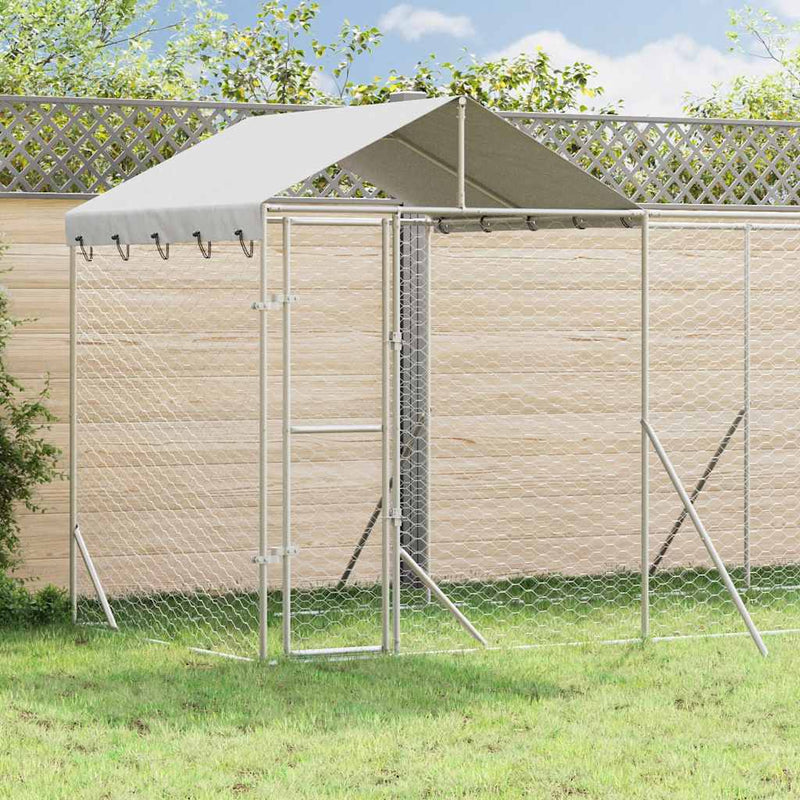 Padoc de exterior cu acoperiș argintiu 6x2x2,5m oțel galvanizat
