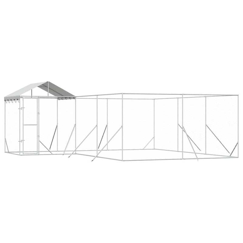 Padoc de exterior cu acoperiș argintiu 6x6x2,5m oțel galvanizat