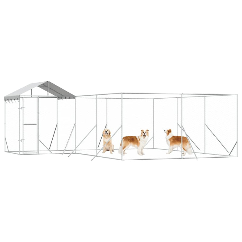 Padoc de exterior cu acoperiș argintiu 6x6x2,5m oțel galvanizat