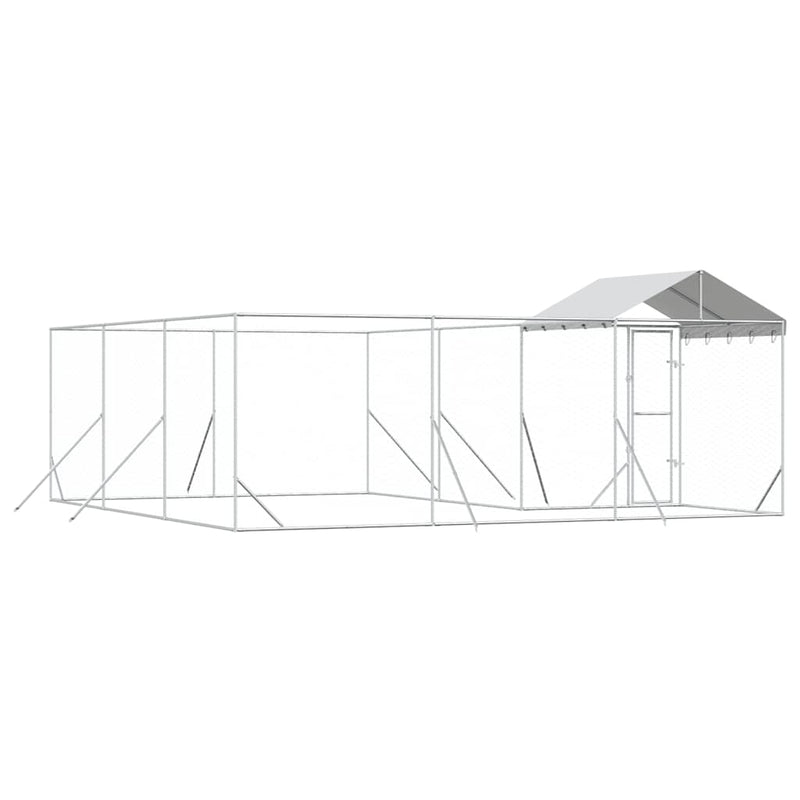 Padoc de exterior cu acoperiș argintiu 6x6x2,5m oțel galvanizat