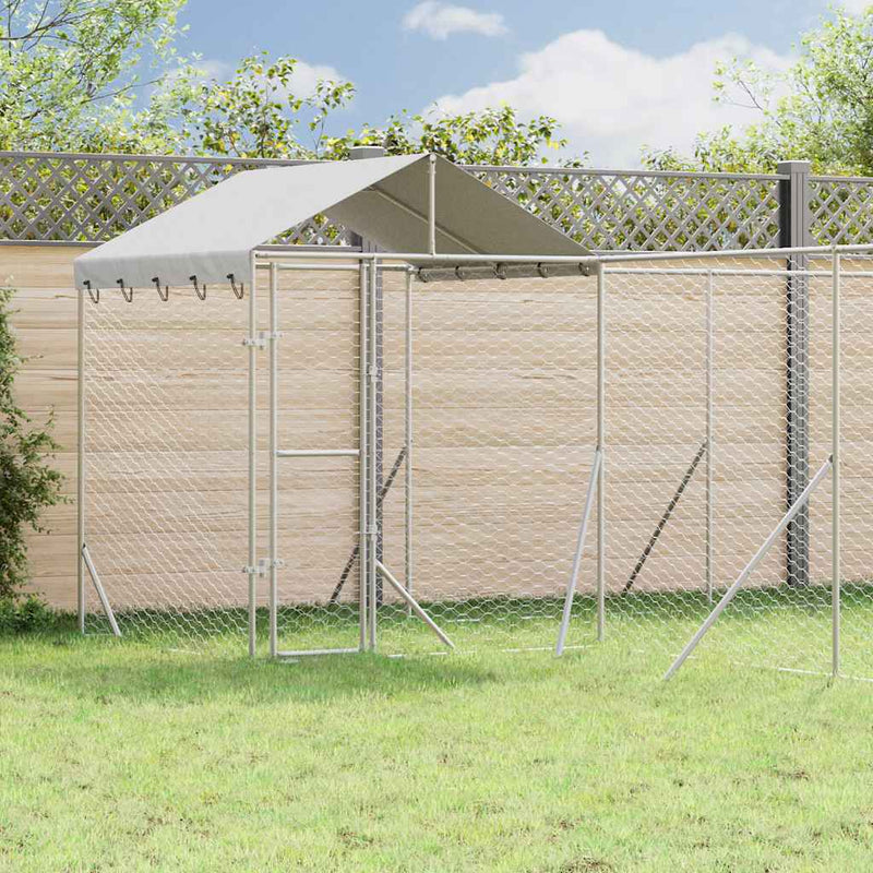 Padoc de exterior cu acoperiș argintiu 6x6x2,5m oțel galvanizat