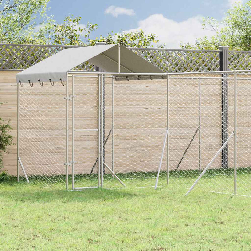Padoc exterior cu acoperiș argintiu 10x6x2,5 m oțel galvanizat