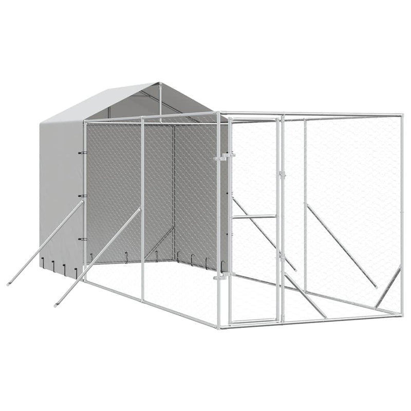 Padoc de exterior cu acoperiș argintiu 2x6x2,5m oțel galvanizat