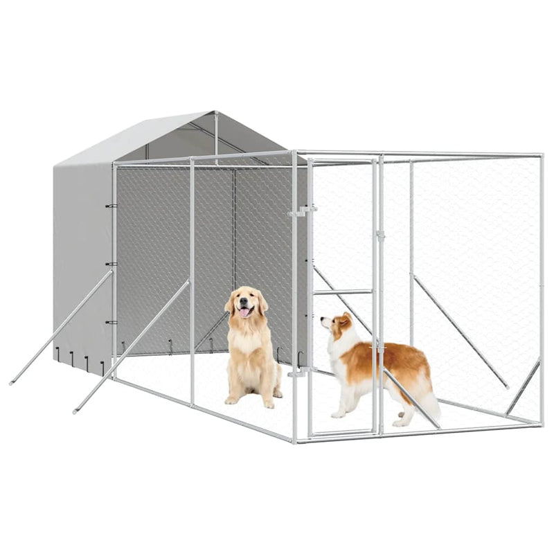 Padoc de exterior cu acoperiș argintiu 2x6x2,5m oțel galvanizat