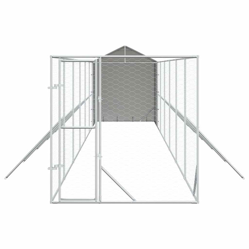 Padoc exterior cu acoperiș argintiu 2x14x2,5 m oțel galvanizat