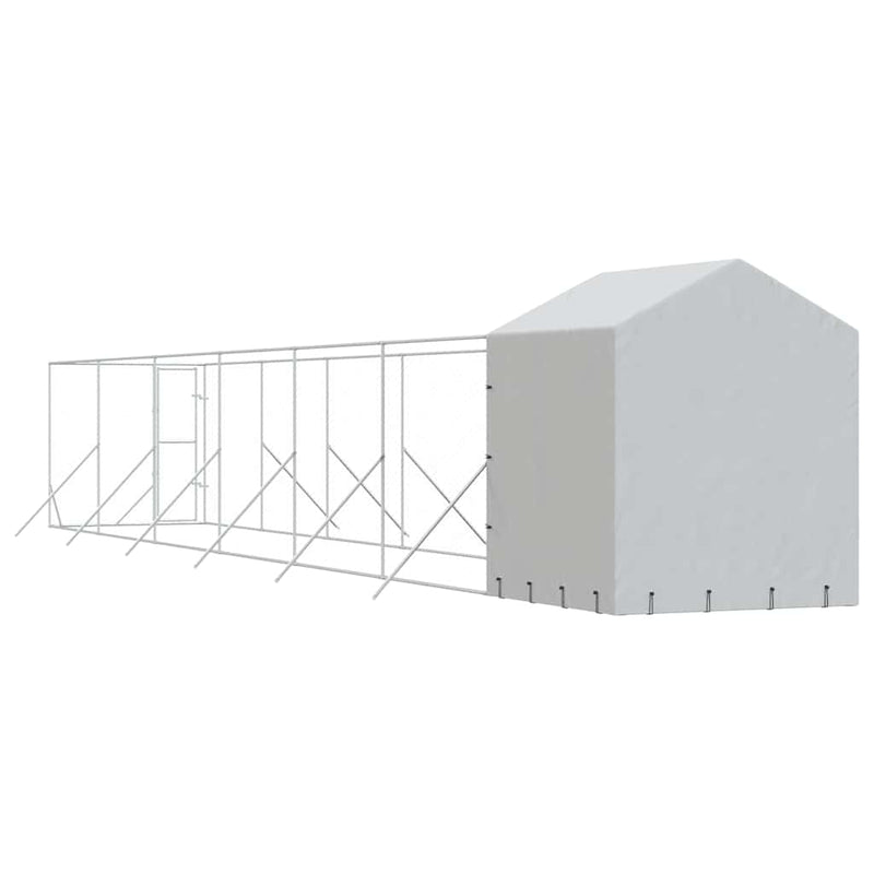 Padoc exterior cu acoperiș argintiu 2x14x2,5 m oțel galvanizat