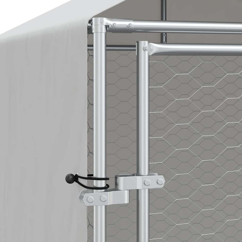 Padoc exterior cu acoperiș argintiu 2x14x2,5 m oțel galvanizat