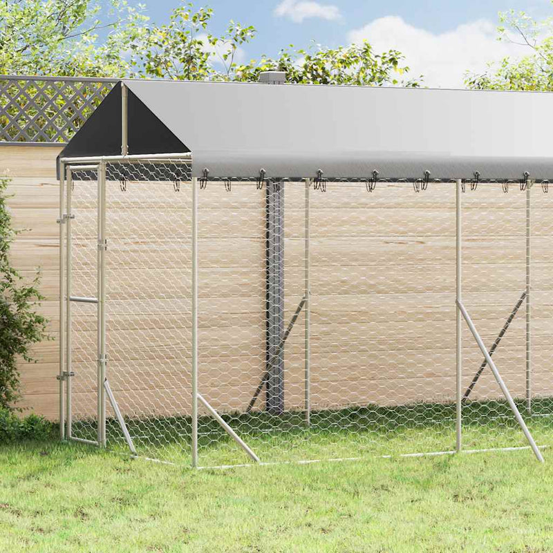 Padoc de exterior cu acoperiș argintiu 2x6x2,5m oțel galvanizat