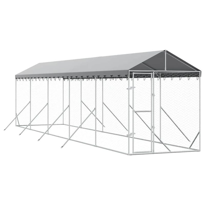 Padoc exterior cu acoperiș argintiu 2x10x2,5 m oțel galvanizat