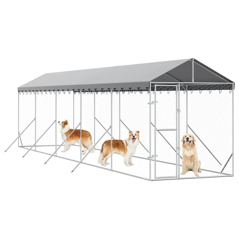Padoc exterior cu acoperiș argintiu 2x10x2,5 m oțel galvanizat