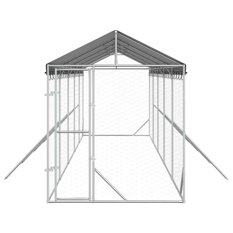 Padoc exterior cu acoperiș argintiu 2x10x2,5 m oțel galvanizat