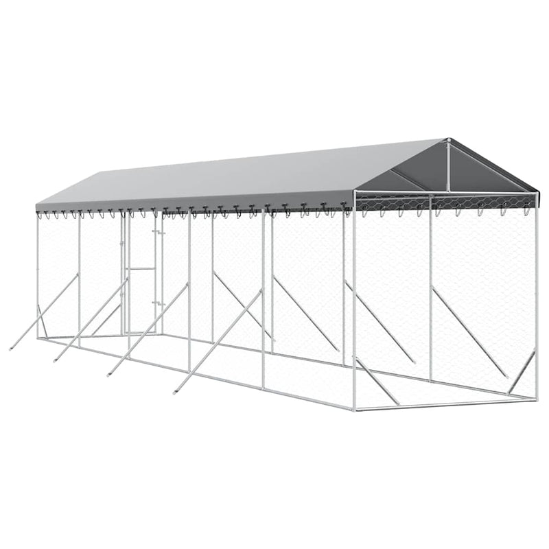 Padoc exterior cu acoperiș argintiu 2x10x2,5 m oțel galvanizat