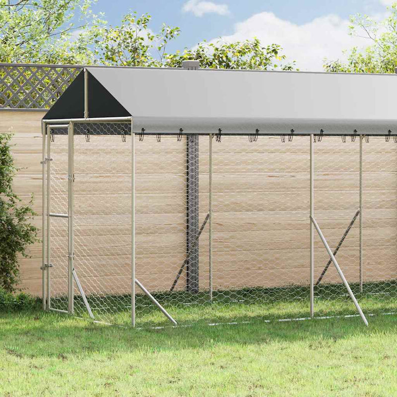 Padoc exterior cu acoperiș argintiu 2x10x2,5 m oțel galvanizat