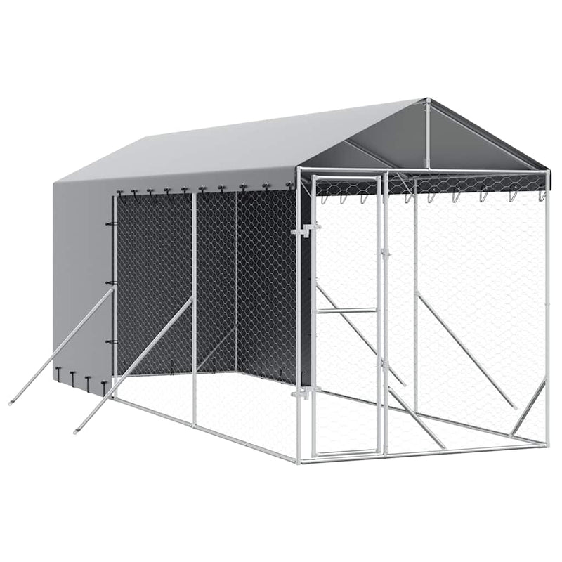 Padoc de exterior cu acoperiș argintiu 2x6x2,5m oțel galvanizat