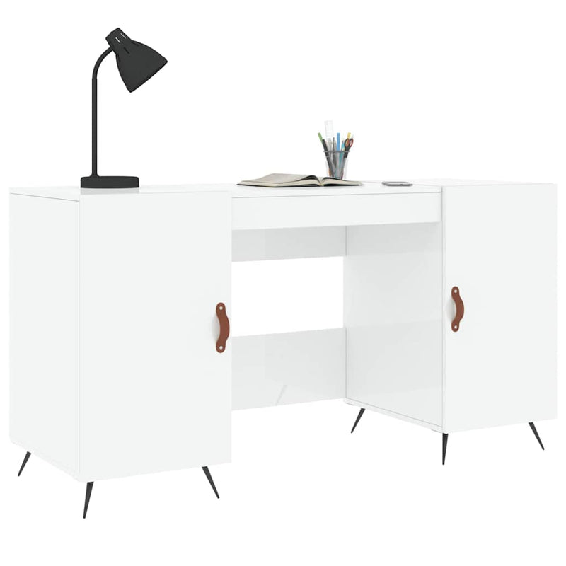 Birou, alb extralucios, 140x50x75 cm, lemn compozit
