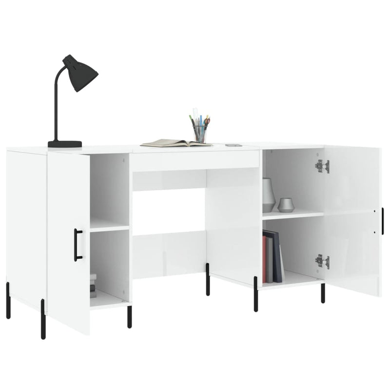 Birou, alb extralucios, 140x50x75 cm, lemn compozit
