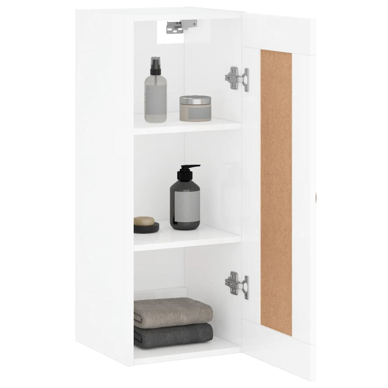 Dulap de perete, alb extralucios, 34,5x34x90 cm, lemn prelucrat