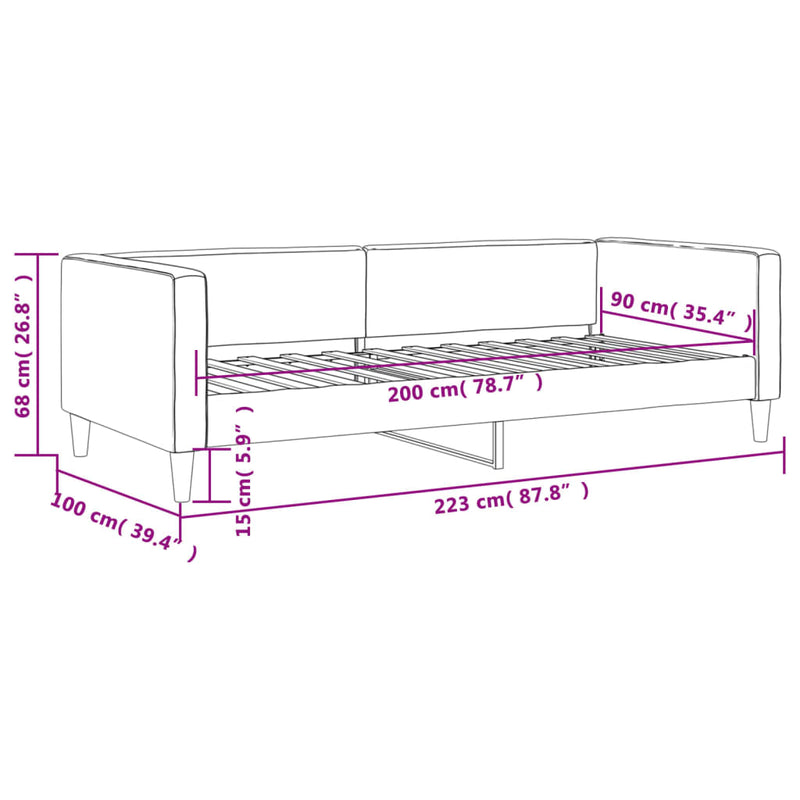 Pat de zi, negru, 90x200 cm, material textil