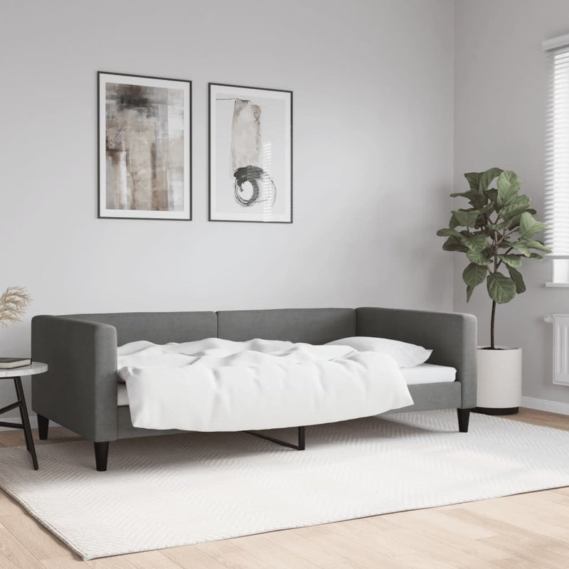Cadru de pat, gri închis, 100x190 cm, material textil