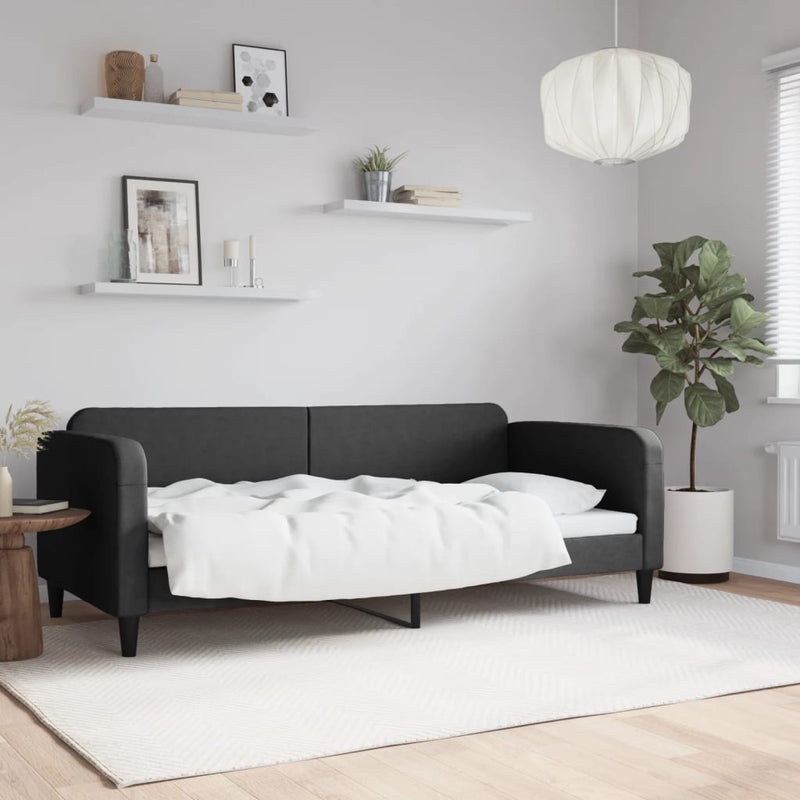 Pat de zi, negru, 90x200 cm, material textil