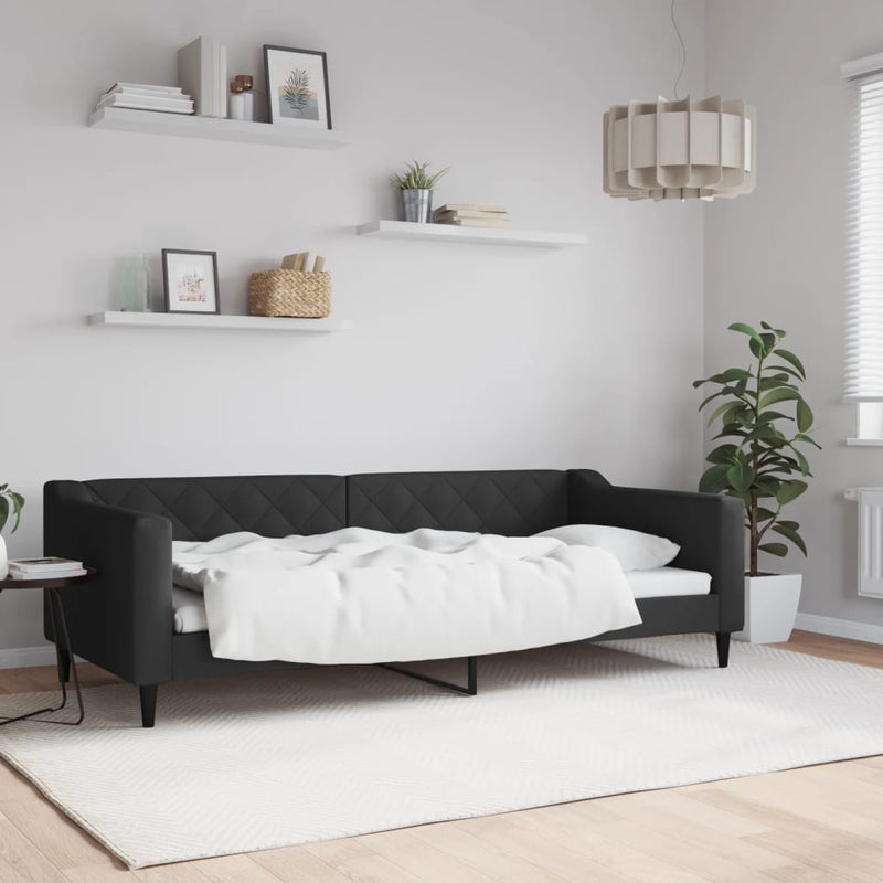 Pat de zi, negru, 90x200 cm, material textil