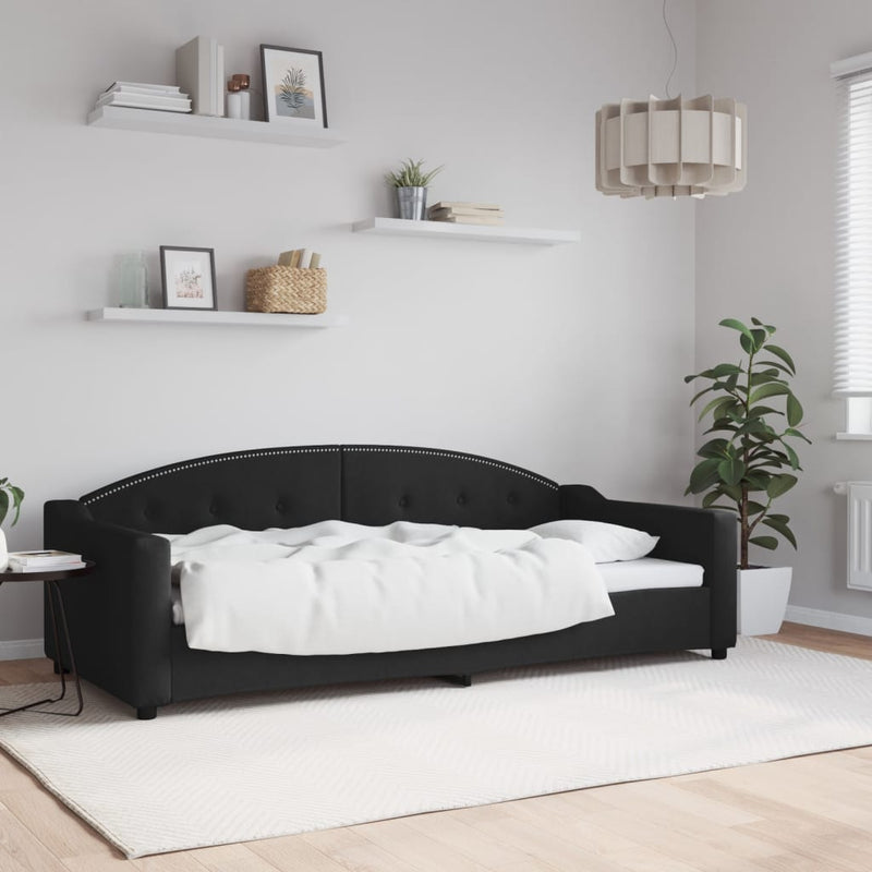 Pat de zi, negru, 90x200 cm, material textil