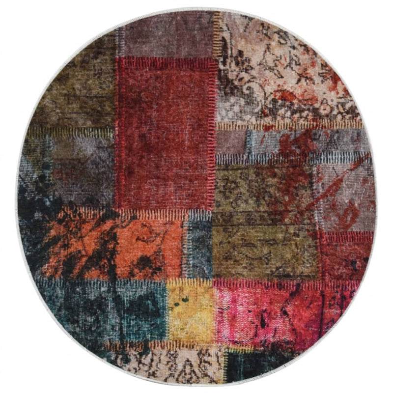 Covor lavabil, multicolor, Ø 200 cm, anti-alunecare