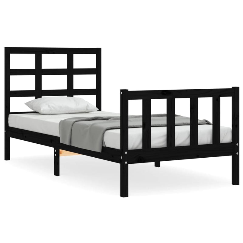 Cadru de pat cu tăblie Small Single, negru, lemn masiv