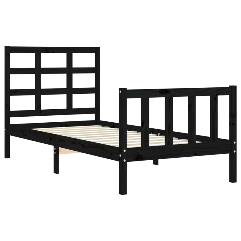 Cadru de pat cu tăblie Small Single, negru, lemn masiv