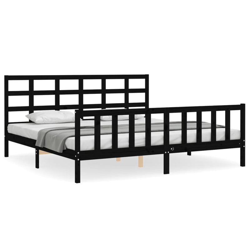 Cadru pat cu tăblie 200x200 cm, negru, lemn masiv