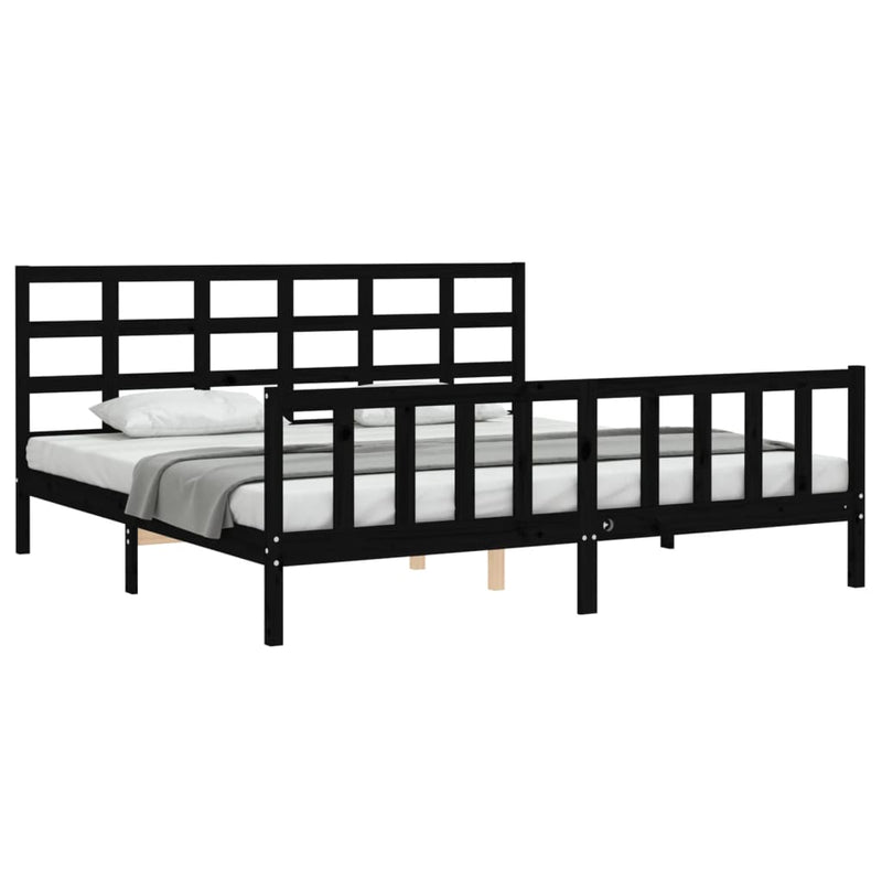 Cadru pat cu tăblie 200x200 cm, negru, lemn masiv