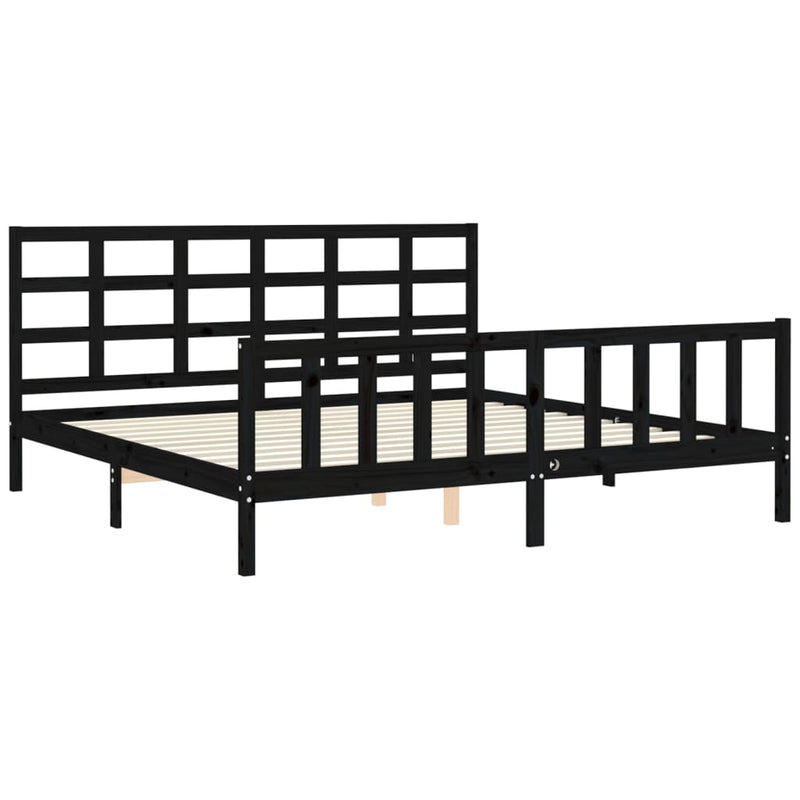Cadru pat cu tăblie 200x200 cm, negru, lemn masiv